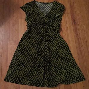 Green and black A-line dress